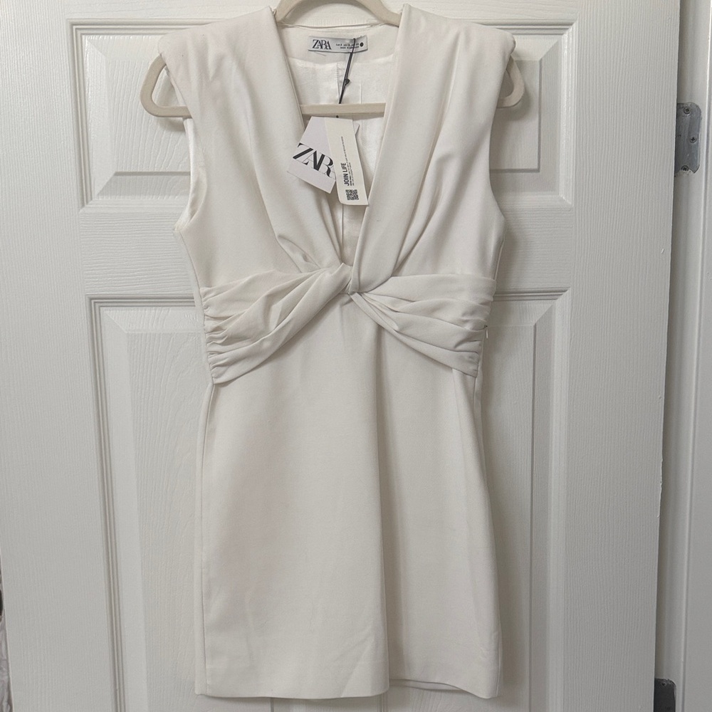 Zara Cream Twist-Front Mini Dress